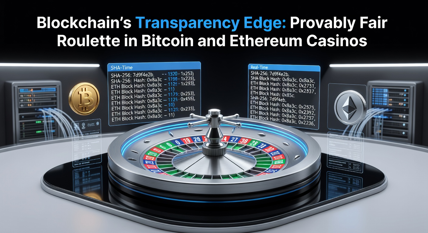 Grafik eines Ethereum-Smart-Contracts im Roulette-Kontext mit Blockchain-Elementen und Fairness-Symbolik