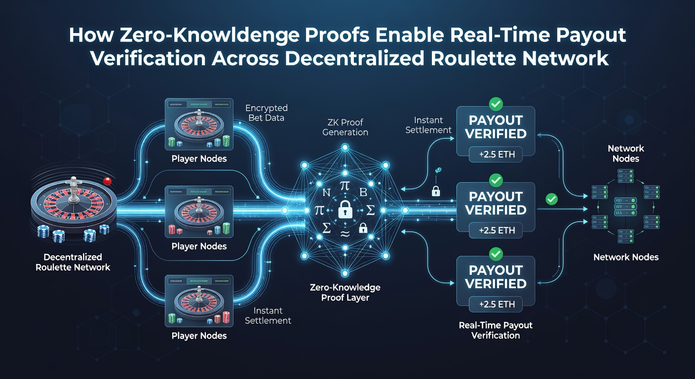 Illustration der Echtzeit-Auszahlungsverifizierung mit Zero-Knowledge-Proofs in Roulette-Netzwerken