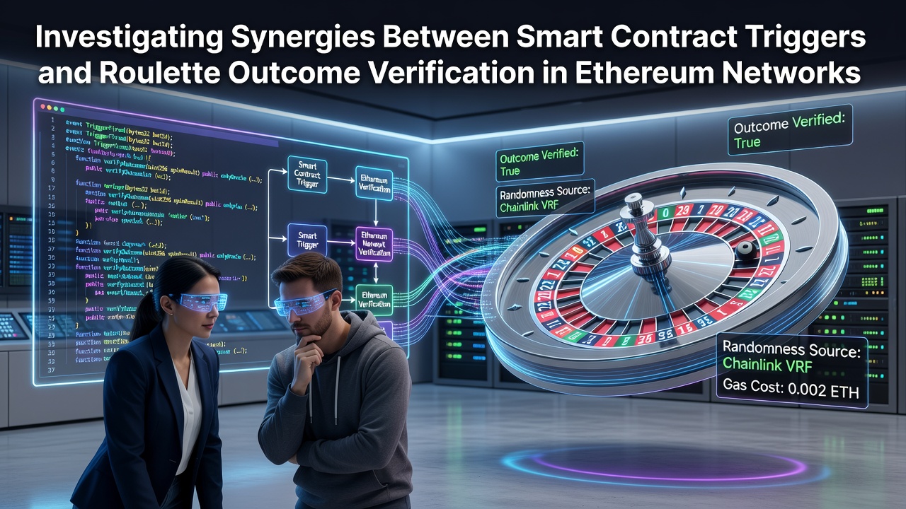 Technische Darstellung von Smart Contracts und Roulette-Verifizierung auf Ethereum