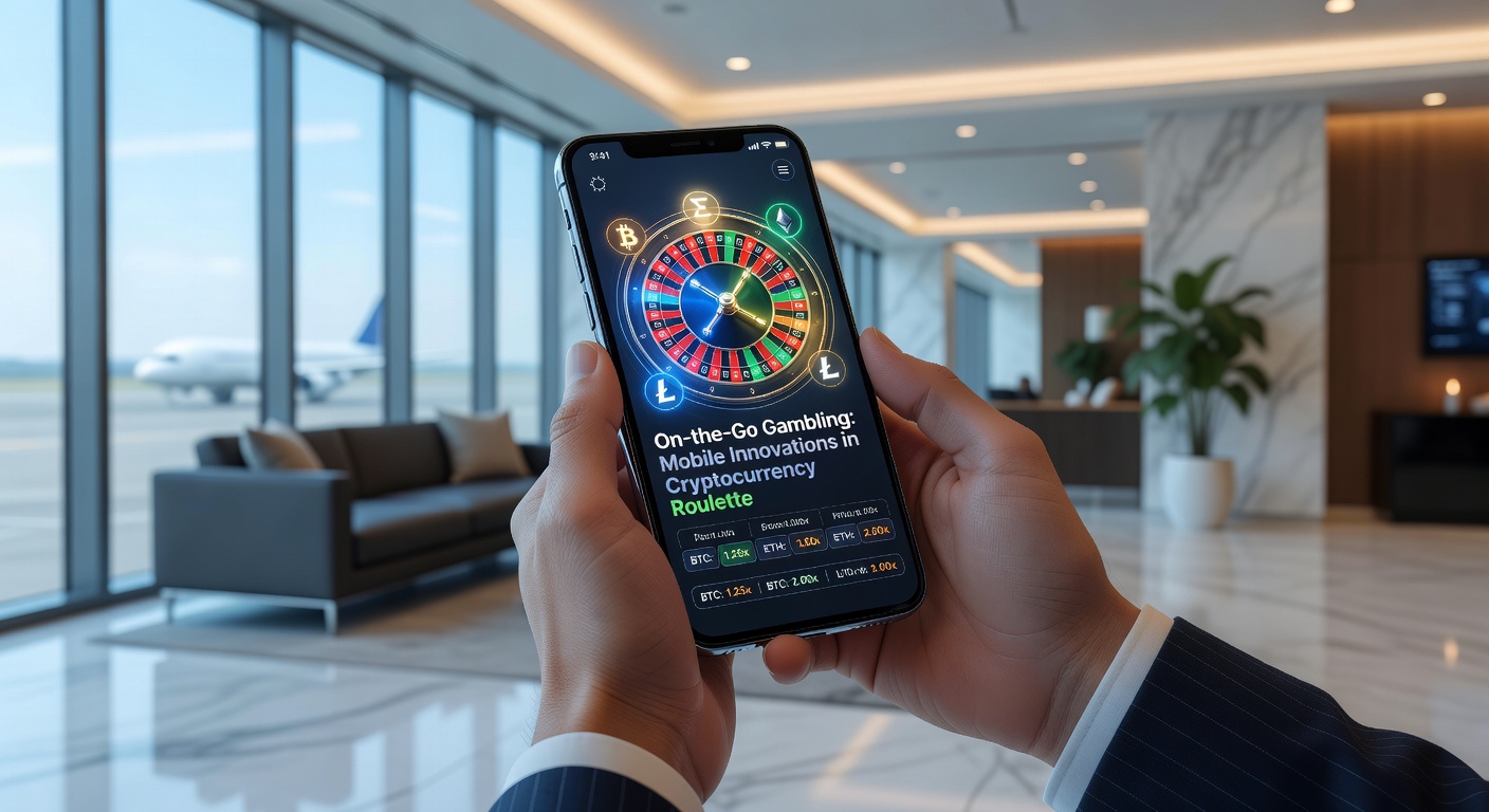 Smartphone mit laufender Kryptowährungs-Roulette-App, Blockchain-Symbole und Echtzeit-Wetten im Vordergrund