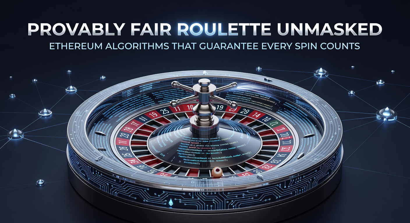 Grafische Darstellung eines Ethereum-basierten Provably Fair Roulette-Rades mit Blockchain-Elementen und Verifikationsschritten